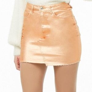 f21 rose gold metallic denim mini skirt
